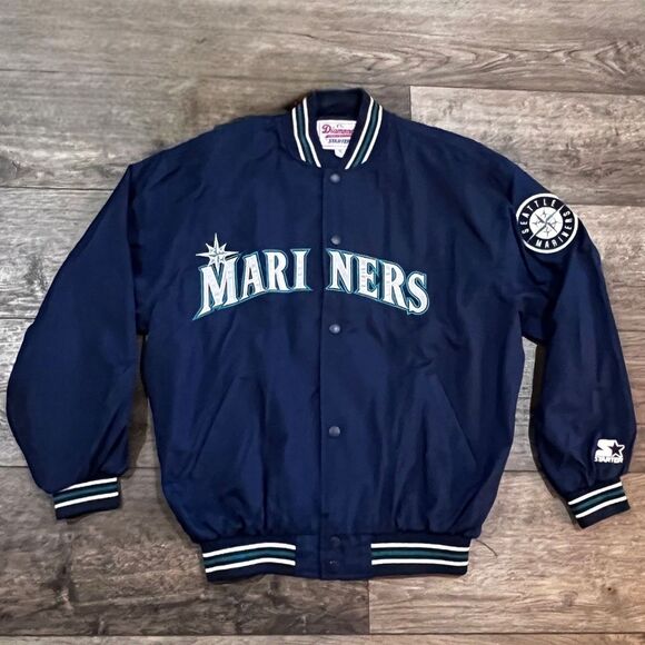 Vintage 90s STARTER MLB Seattle Mariners Satin Baseball Jacket - Men's Size XL - Picture 1 of 7